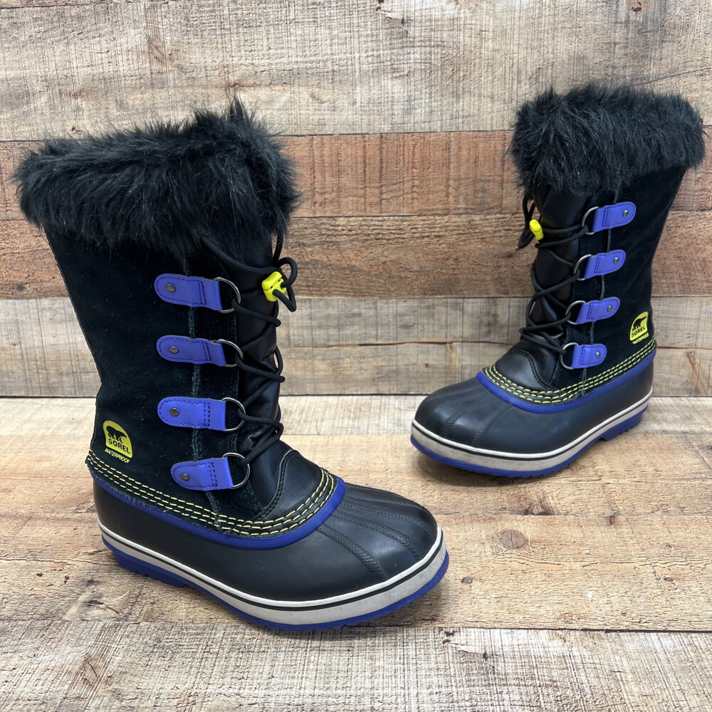 Sorel Waterproof Girls Youth Snow Boots Black/Purple Suede/Rubber Size 6 (38)